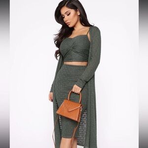 Knit Down 3 Piece Sweater Set - Olive